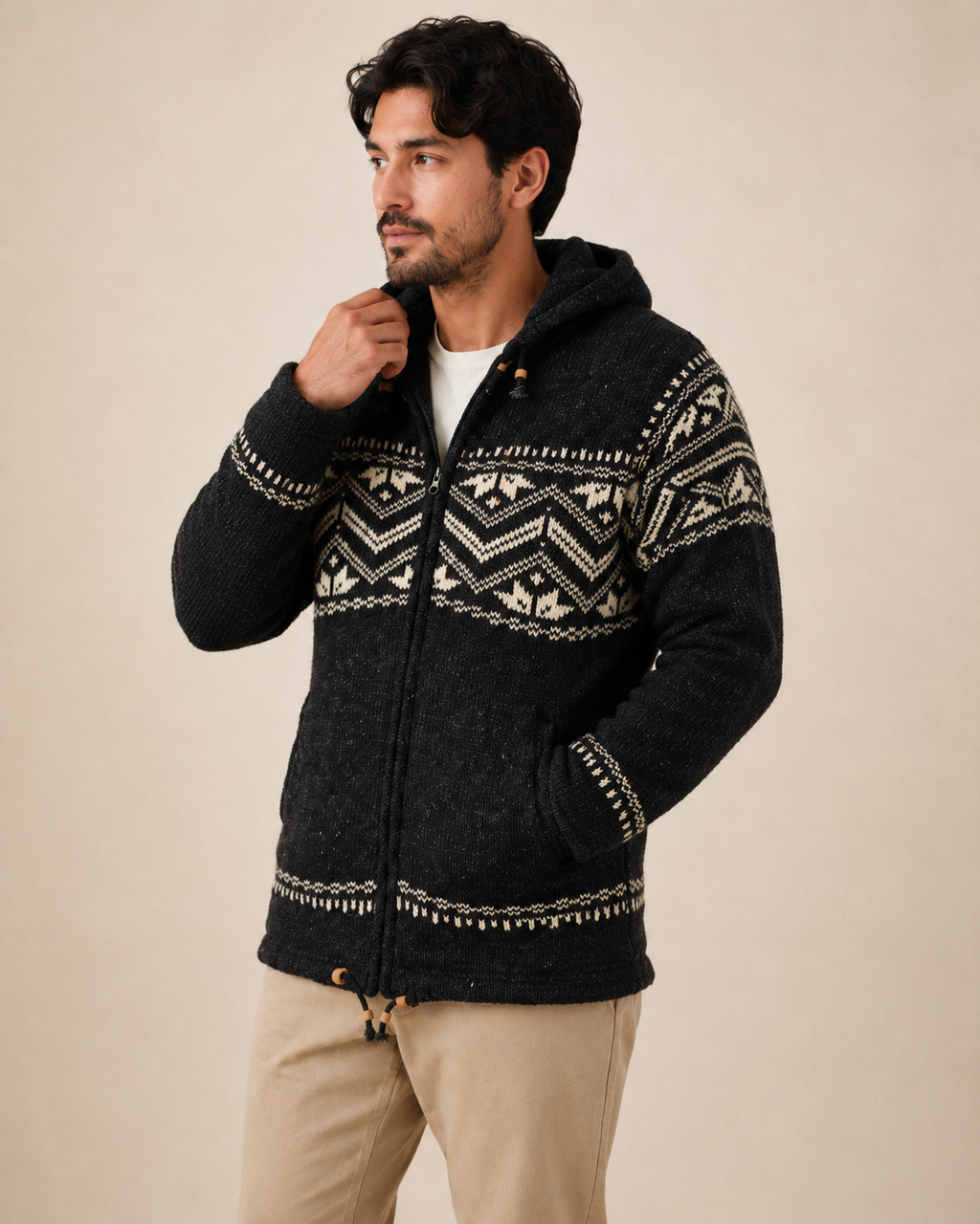 Handmade Himalayan Wool Jacket - Charcoal Black