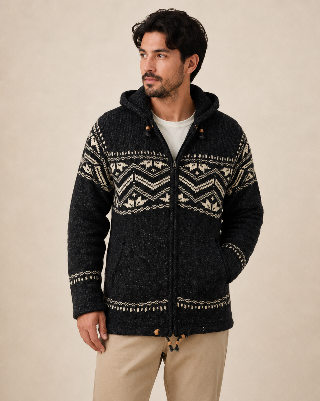 Handmade Himalayan Wool Jacket - Charcoal Black