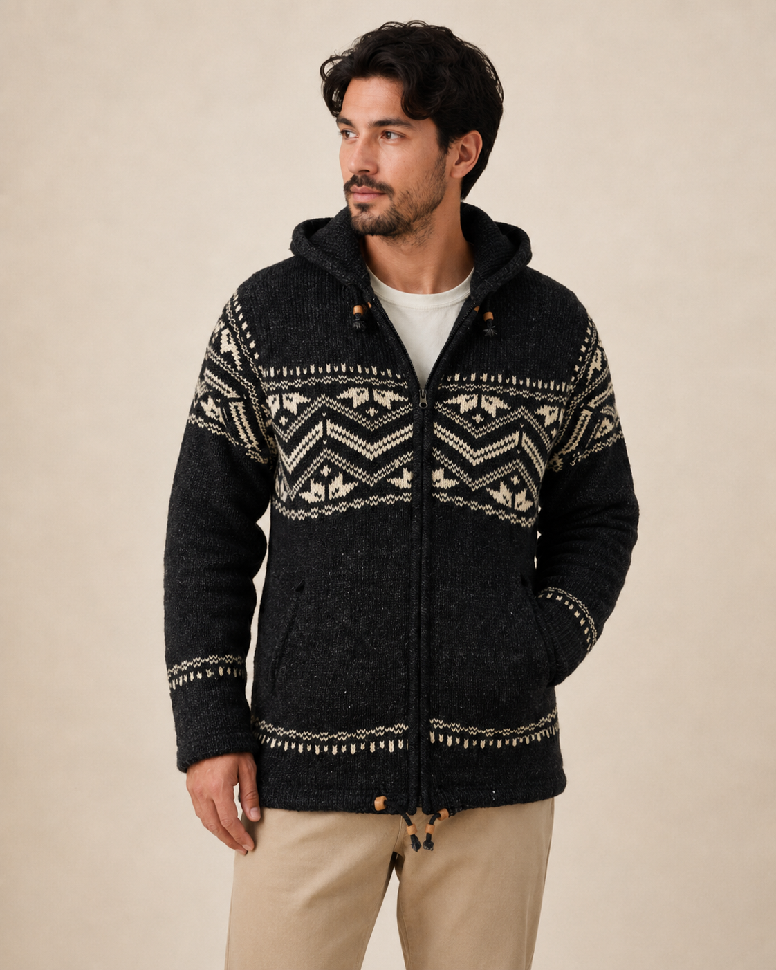 Handmade Himalayan Wool Jacket - Charcoal Black