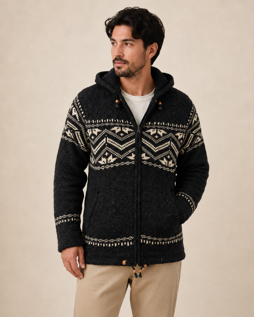 Handmade Himalayan Wool Jacket - Charcoal Black