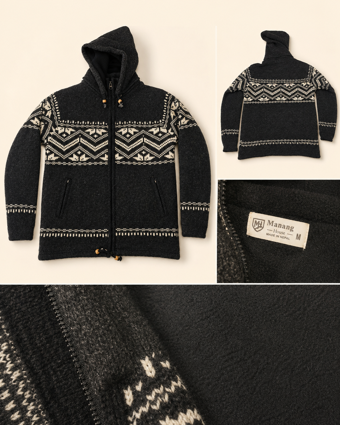 Handmade Himalayan Wool Jacket - Charcoal Black