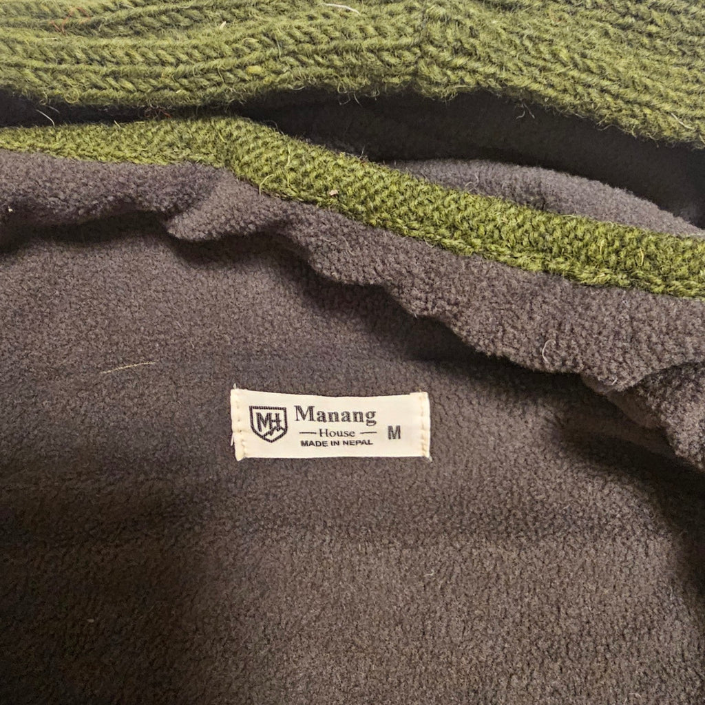 Handmade Himalayan Wool Jacket Olive Green Manang House label detail
