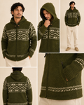 Handmade Himalayan Wool Jacket Olive Green product collage