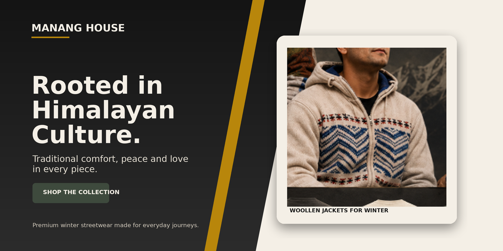 Manang House homepage hero banner rooted in Himalayan culture